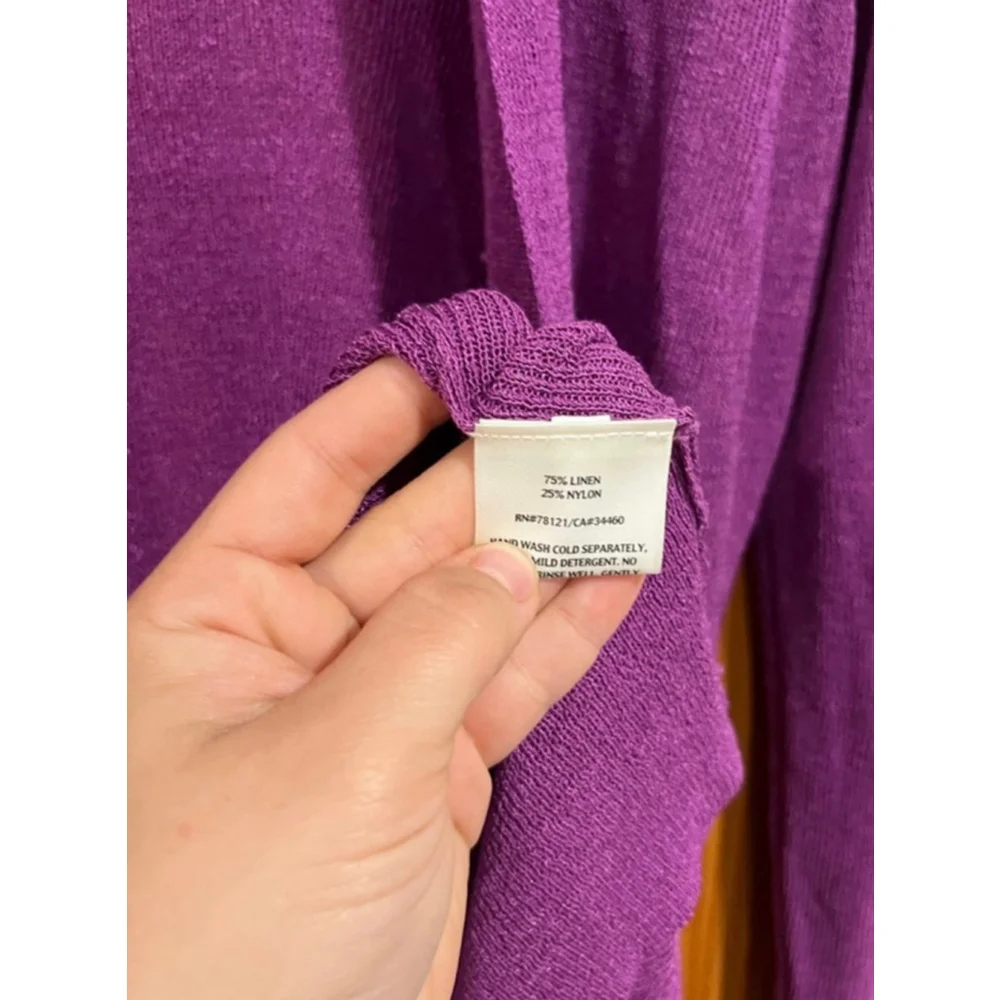 Eileen Fisher Purple Polished Linen Rib Long Open Front Cardigan NWT Size S - Picture 7 of 7